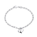 Sterling Silver Twist And Plain Oval Link Bracelet With Puff Heart Charm