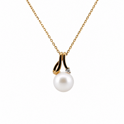 9ct Yellow Gold Freshwater Pearl And Diamond Pendant