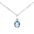 Sterling Silver Oval Blue Topaz Checkerboard Cut Pendant