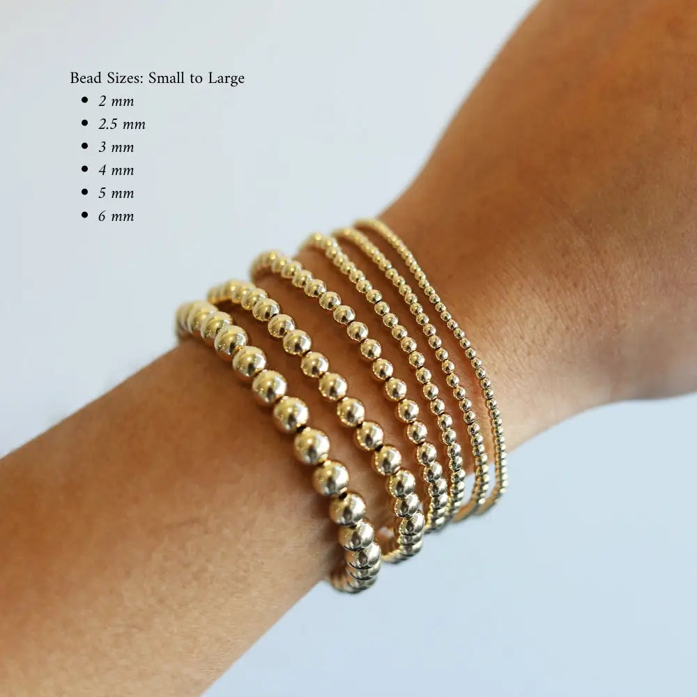 14ct Yellow Gold Filled 2.5mm Beaded Bracelet On Elastic