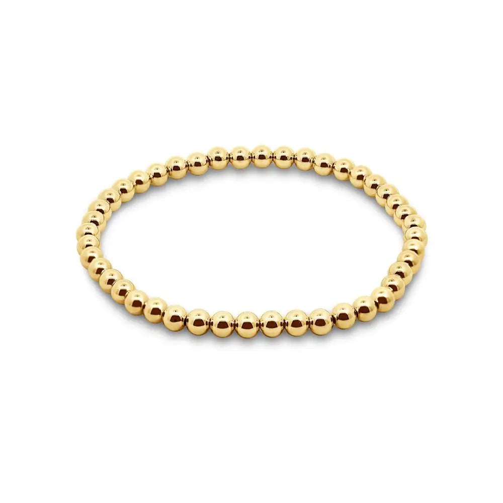 14ct Yellow Gold Filled 4mm Beaded Bracelet On Elastic