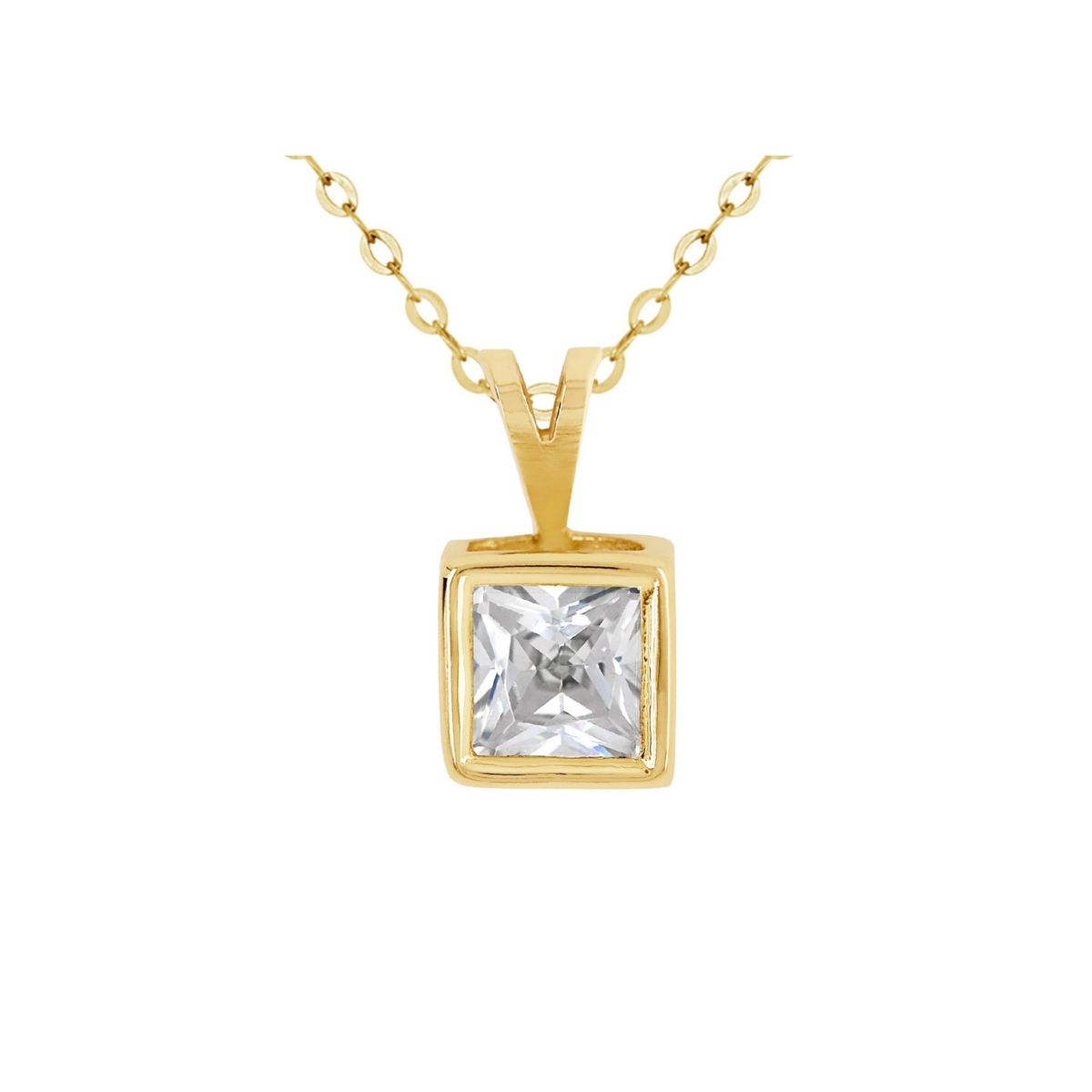 9ct Yellow Gold Square Cubic Zirconia Pendant