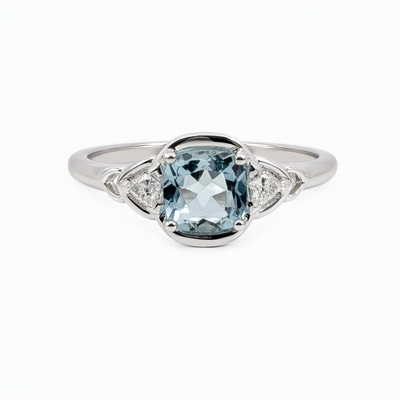 9ct White Gold Aquamarine & Lab Grown Diamond Dress Ring
