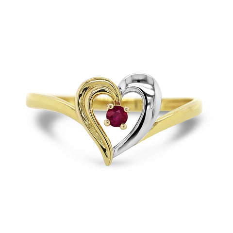9ct Yellow Gold Ruby Set Heart Ring - alternate view