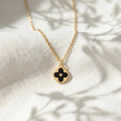 9ct Yellow Gold Black Onyx Flower Necklace - alternate
