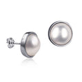 Sterling Silver White Mabe Pearl Bezel Set Round Stud Earrings