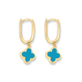 9ct Italian Yellow Gold Huggies With Blue Enamel Clover Charm