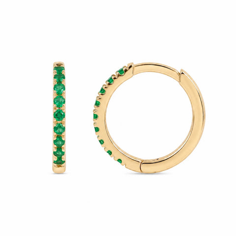 9ct Yellow Gold Natural Emerald Set Huggie Earrings