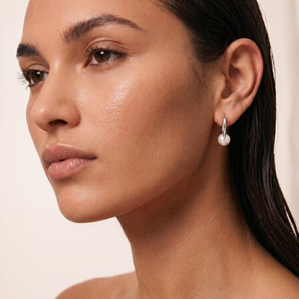 Sterling Silver Oval Freshwater Pearl Hoop Earrings