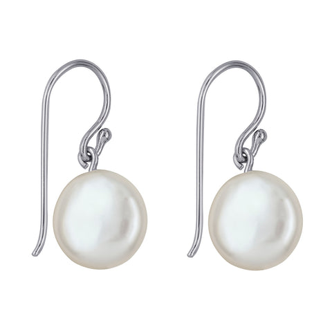Sterling Silver 12mm Coin Pearl Hook Earrings - alternate view