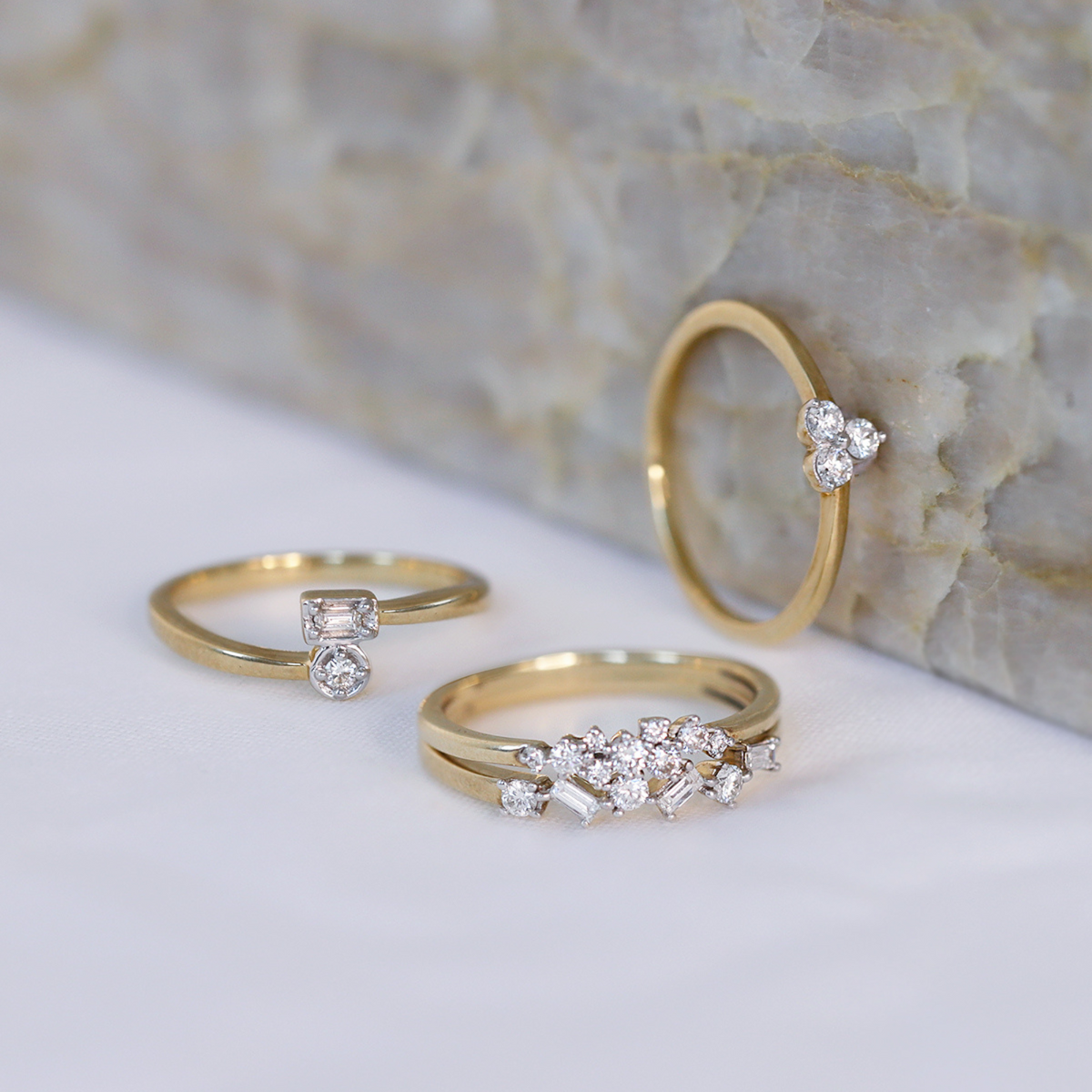 9ct Yellow Gold Dainty Offset Diamond Ring My Jewellery Shop