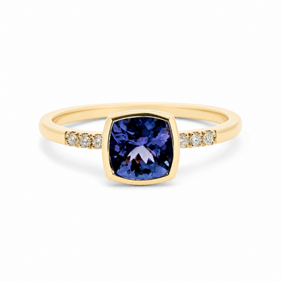 9ct Yellow Gold Tanzanite & Lab Grown Diamond Dress Ring