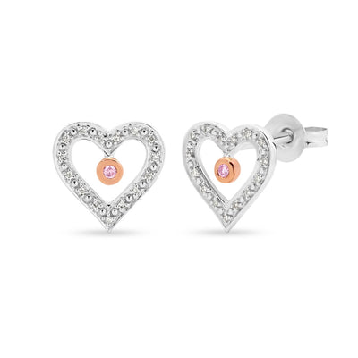 9ct White Gold Australian Pink Diamond Heart Studs - alternate
