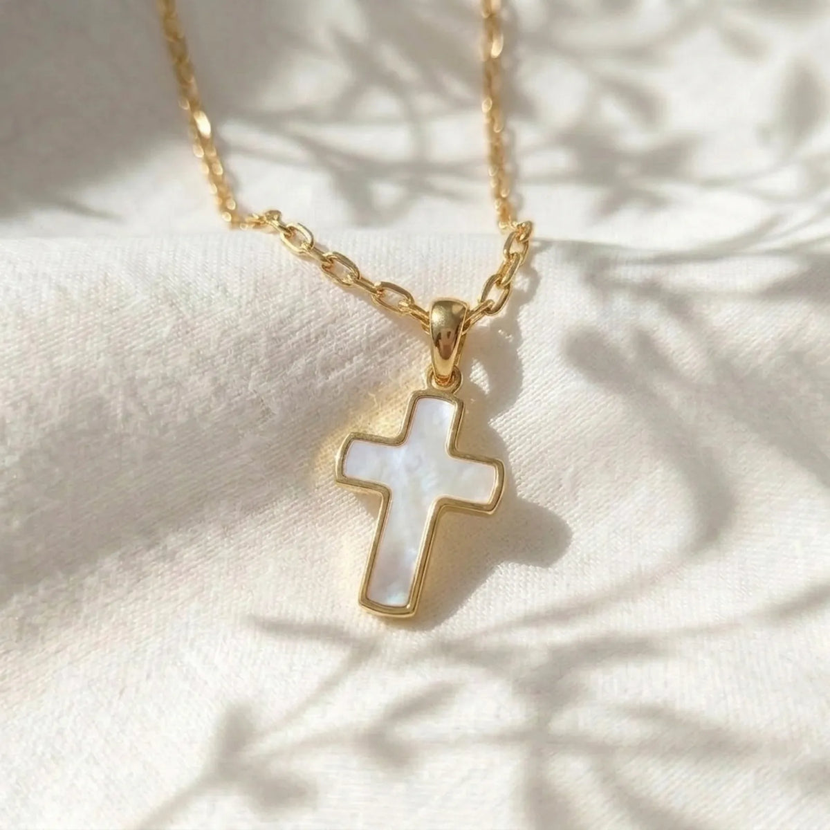 9ct Yellow Gold Mother Of Pearl Cross
