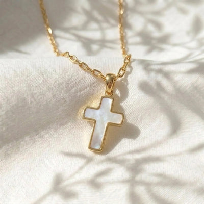 9ct Yellow Gold Mother Of Pearl Cross - alternate