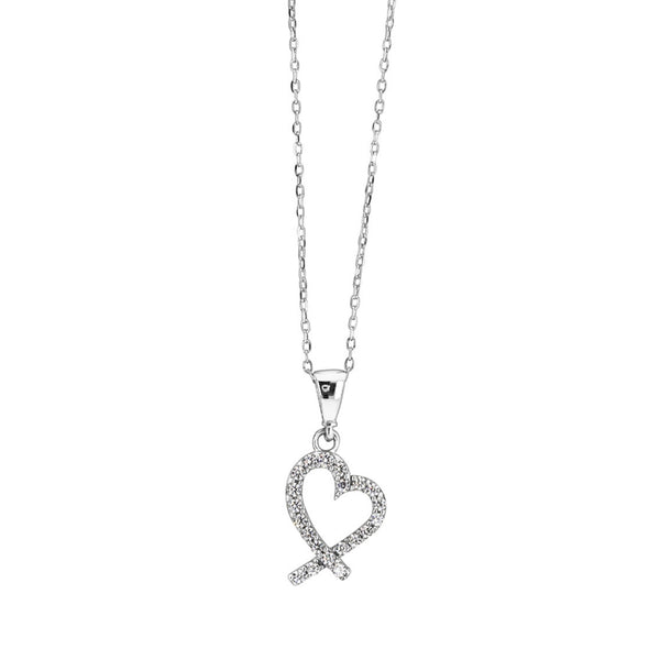 9ct White Gold CZ Heart Pendant