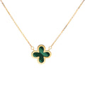 9ct Italian Yellow Gold Fine Cable Green Enamel Four Leaf Clover Necklace
