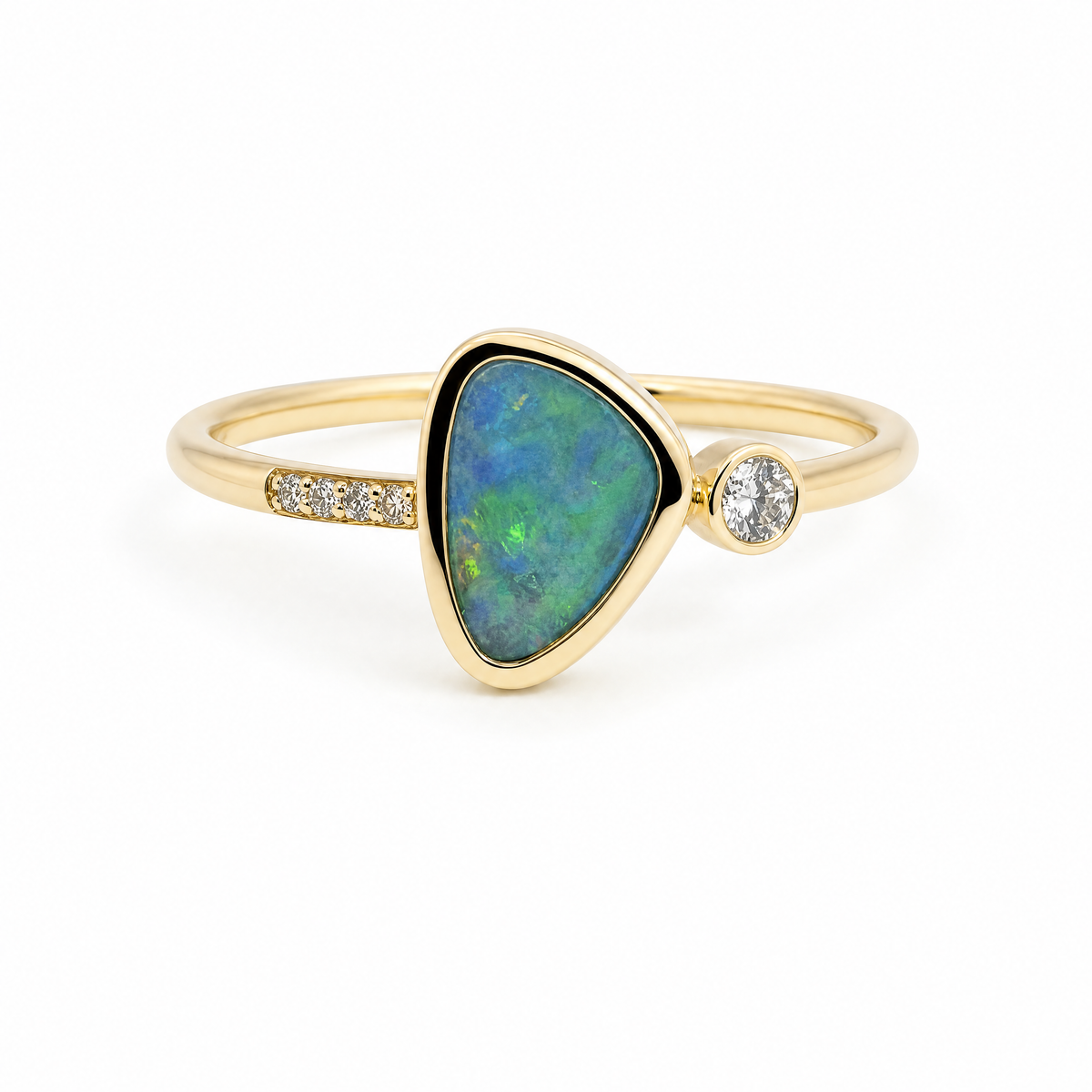9ct Yellow Gold Opal & Lab Grown Diamond Dress Ring