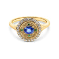9ct Yellow Gold Multi Gem & Diamond Signet Style Ring