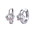 Sterling Silver Huggies With Pink Cubic Zirconia Crown