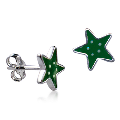 Sterling Silver Green Enamel Star Earrings - alternate view
