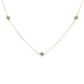 9ct Italian Yellow Gold Fine Cable Chain Blue Enamel Four Leaf Clover