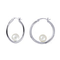 Sterling Silver Floating Freshwater Pearl Hoop Earrings