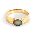 9ct Yellow Gold Solid Opal Ring With Hammered Band