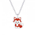 Sterling Silver Enamel Fox Pendant On A Fine Cable Chain