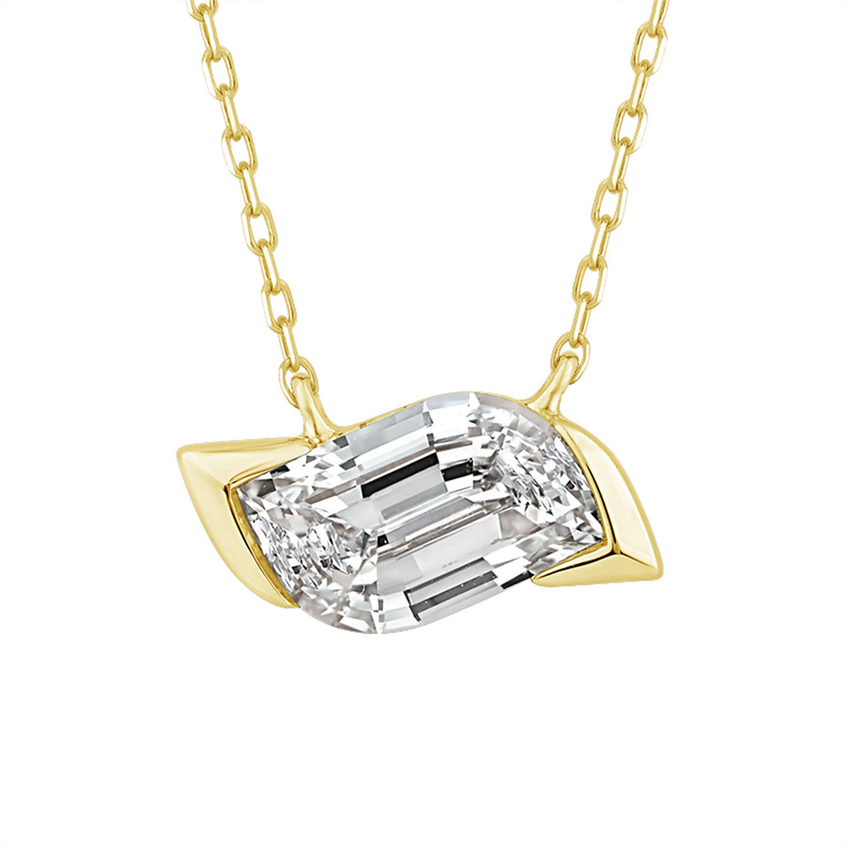 9ct Yellow Gold Leaf Step Cut Lab Grown Diamond Necklace