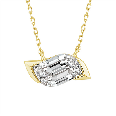 9ct Yellow Gold Leaf Step Cut Lab Grown Diamond Necklace