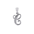 Sterling Silver Script Letter C With Cubic Zirconia