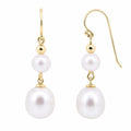 9ct Yellow Gold Double Freshwater Pearl Drop Earrings