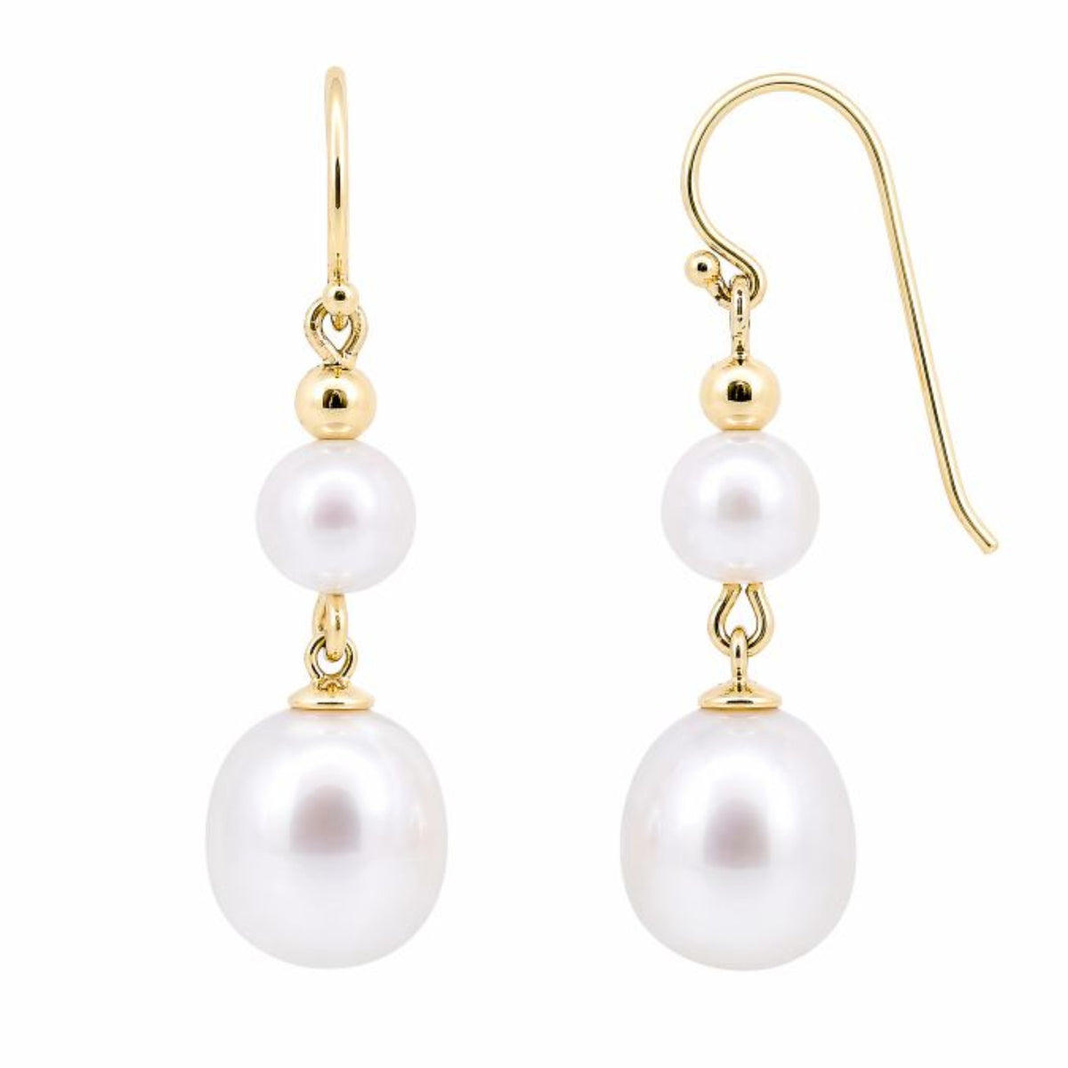 9ct Yellow Gold Double Freshwater Pearl Drop Earrings