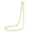 Yellow Gold Plated Baroque Pearl & Paperlink Chain Necklace