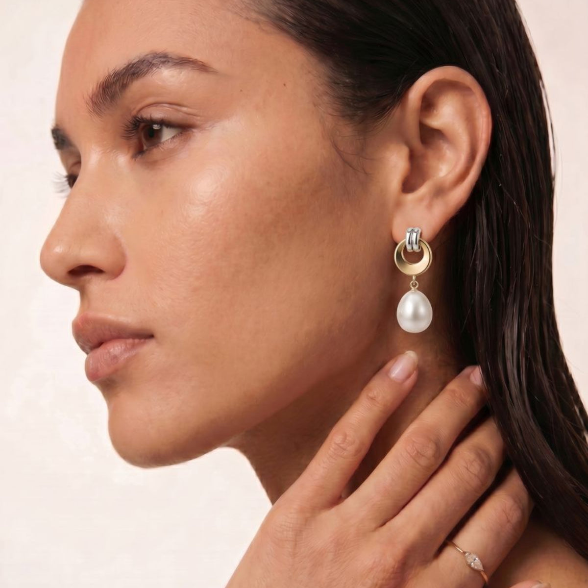 9ct Two Tone Freshwater Pearl Drop Earrings