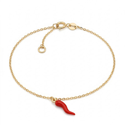 9ct Yellow Gold Bracelet With Red Horn Of Plenty Charm