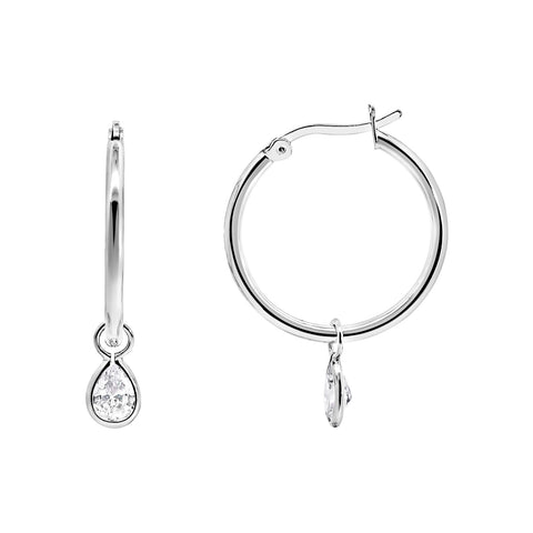 Sterling Silver Hoop Earring With Oval CZ Drop - alternate view