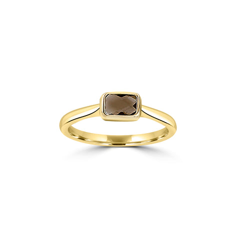 9ct Yellow Gold Rectangular Smokey Quartz Ring