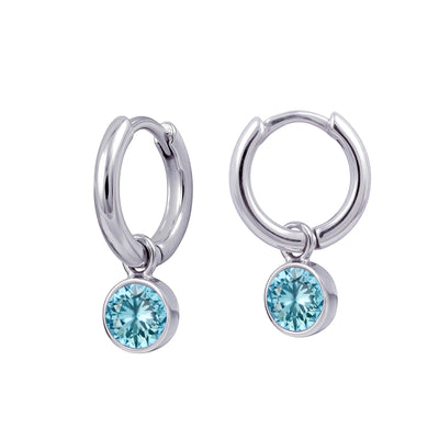 Sterling Silver Huggies With March Birthstone Drop