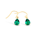 9ct Yellow Gold Pear Shape Created Emerald Drop Earrings