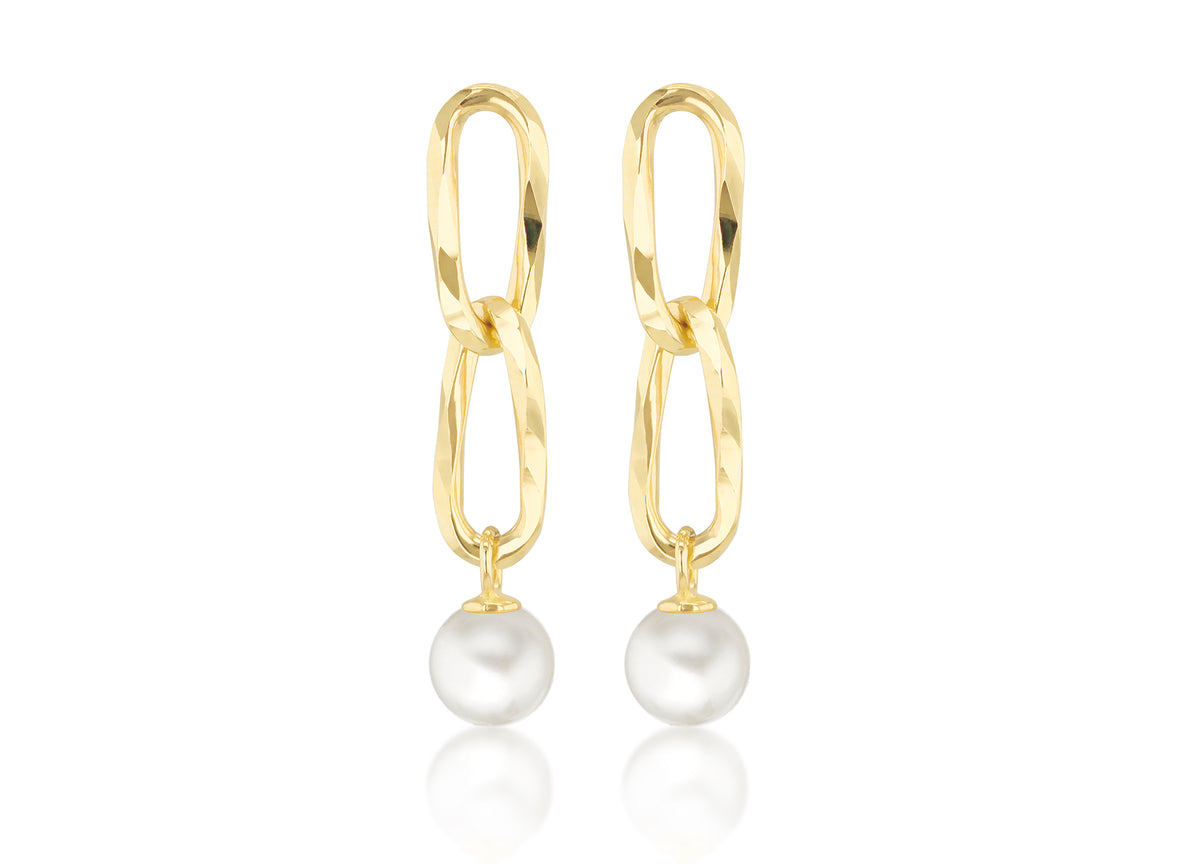9ct Yellow Gold Double Twisted Paperclip Pearl Drop Earring