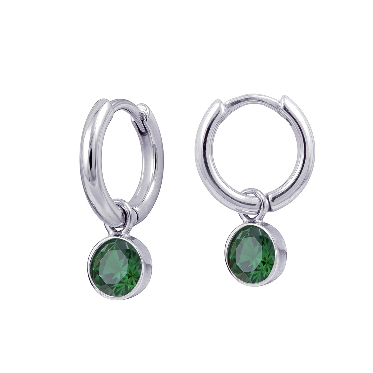 Sterling Silver Huggies With May Birthstone Drop