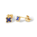 9ct Yellow Gold Blue Enamel Four Leaf Clover Stud Earrings