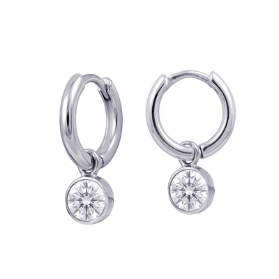 Sterling Silver Huggies With April Birthstone Drop