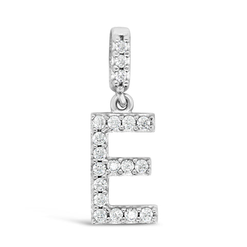 9ct White Gold Cubic Zirconia Set Letter E Pendant - alternate view
