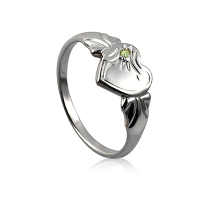 Sterling Silver Single Heart Peridot Signet Ring - alternate