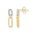 9Ct Yellow Gold Diamond And Plain Paperclip Drop Earrings