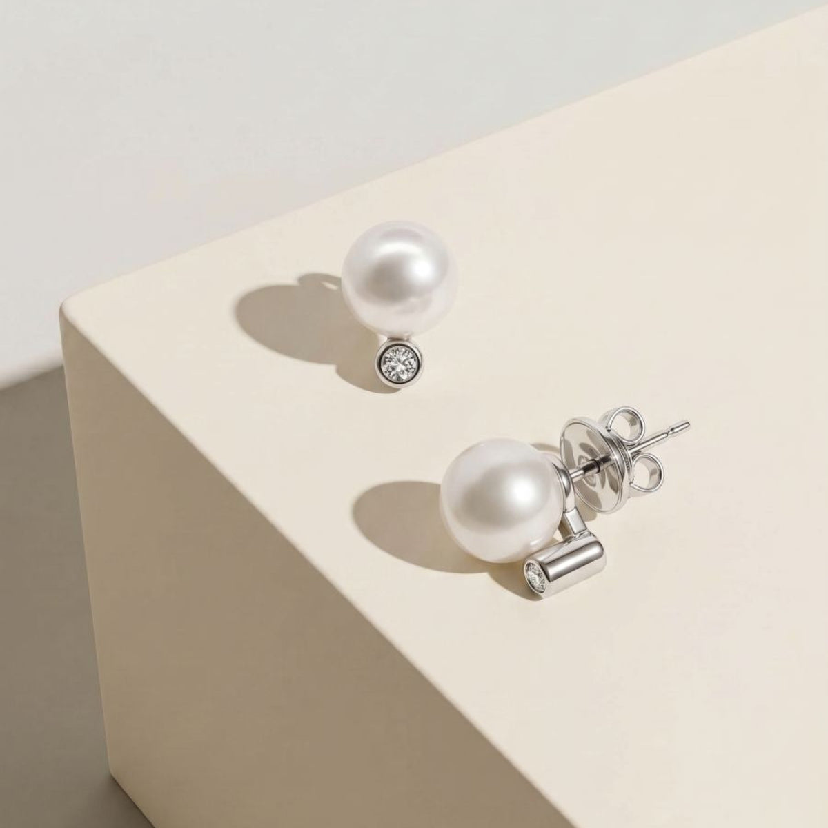 9ct White Gold Pearl And Diamond Earrings