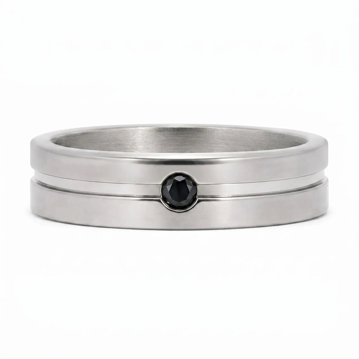 Men's Titanium And Black Diamond Ridge Wedding Ring